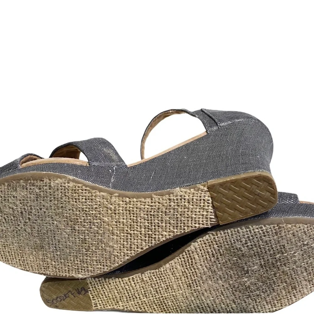 Toms Sienna metallic chambray wedge sandals size 7